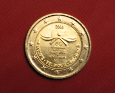 2008 Belgia 2euro juhlaraha HUMAN RIGHTS suoraan rullasta
