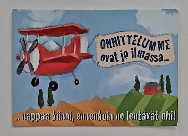 "ONNITTELUMME ovat jo ilmassa"-KARTO-KULKEMATON POSTIKORTTI