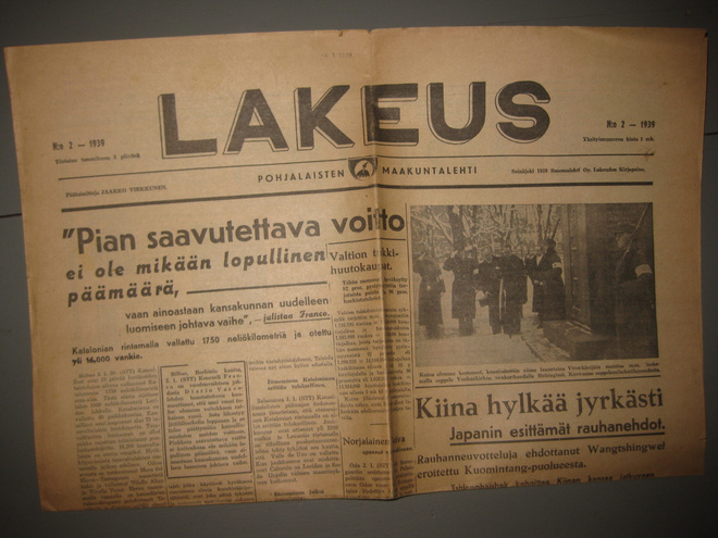 Sanomalehti  Lakeus  3.1.1939  (IKL)