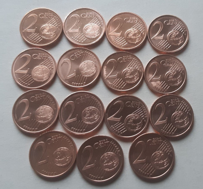 Suomi 2 c vuodet 1999 - 2013 yhteensä 15 kpl, UNC