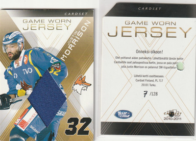 Justin Morrison Lukko Jersey Cardset 2010-11