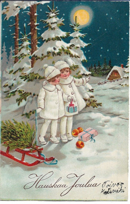 Lapset viemässä joululahjoja, kulkenut 1932