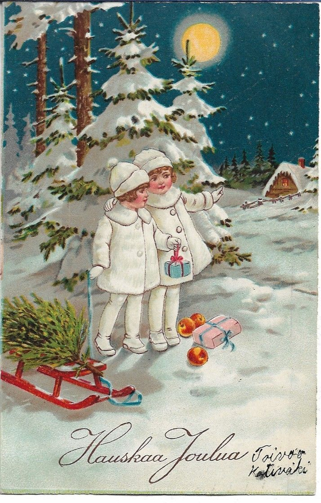 Lapset viemässä joululahjoja, kulkenut 1932