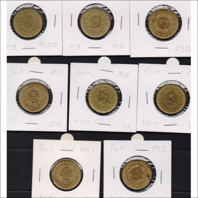 1937-52 5 markkaa 8 kpl kl8-9