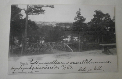 Viipuri, Papulan puistoa, silta ja penkki, mv pk, p. 1903