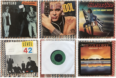 6 x 7" single: Status Quo, Billy Idol, Level 42, Roxy ym.
