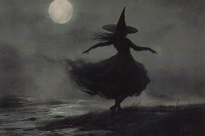 Halloween noita tanssii rannalla