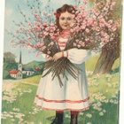 Tytöllä  kukkia sylissä -vanha Carte Postale - pikkukuva 1