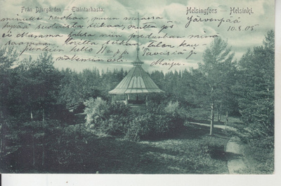 Helsinki Eläintarhasta 1905 kulkenut kortti.