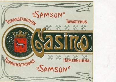 Vanha tupakkaetiketti Samson Casino Hämeenlinna