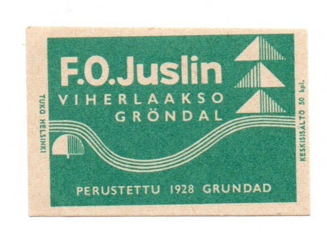 Tuko, Helsinki. F.O. JUSLIN Viherlaakso Etiketti