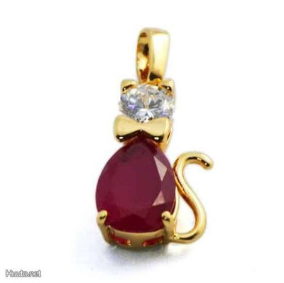 847 .. 9k Kulta Duble Ruby / Crystal Kissa .. Kaulakoru