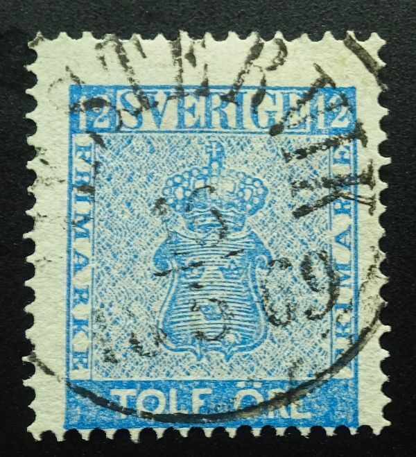RUOTSI 2. HYVÄ 12 ÖRE *  SIN. V. 1858...SIISTI LEIMA...