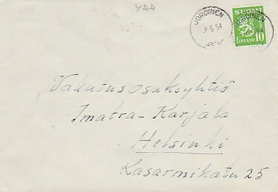 1954, Joroinen - Helsinki kirje