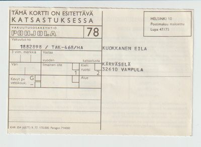 KATSASTUSKORTTI, vuodelle 1978