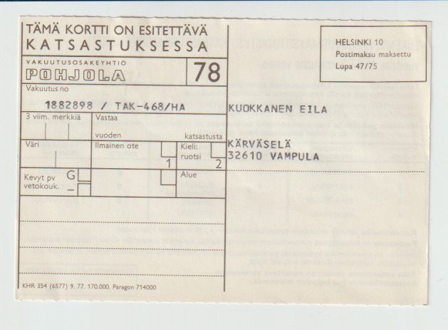 KATSASTUSKORTTI, vuodelle 1978