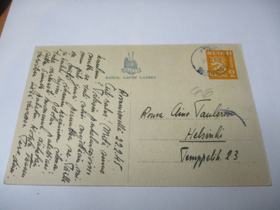 1945 Rovaniemi Lapin sodan ajalta kortti 22.2.45