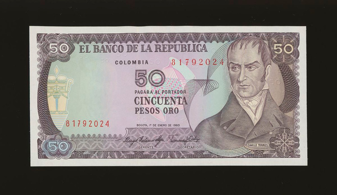 Kolumbia 50 Peso Oro 1.1.1983, P422b, UNC