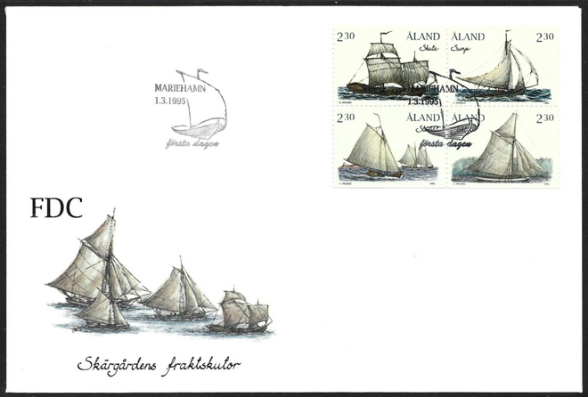 FDC Åland 1995 ÅV3 Rahtipurjelaivat LaPe ÅL 096-099
