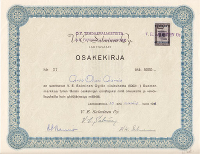 OKK 1946 Tehdasvalmisteita Oy, Lauttasaari osakekirja