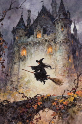 Halloween noita lentää linnan edustalla
