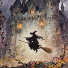 Halloween noita lentää linnan edustalla - pikkukuva 1