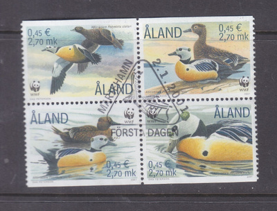 Åland 2001 vesilintuja nelilö ep. leimalla