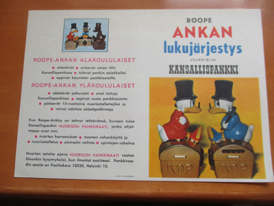 Lukujärjestys Kansallispankki Roope Ankka *
