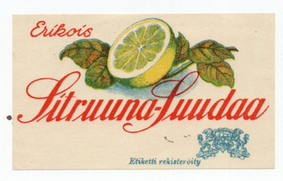 Erikois SITRUUNA-SUUDAA. Etiketti rekisteroity