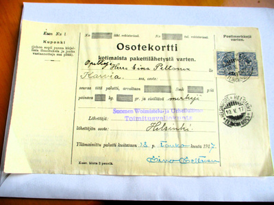 1917 Hki Urheiluliiton os kortti Karviaan via Krs/Lappfjärd