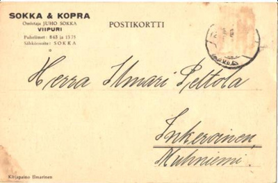 LUOVUTETTUALUE POSTILÄHETYS VIIPURI SOKKA&KOPRA