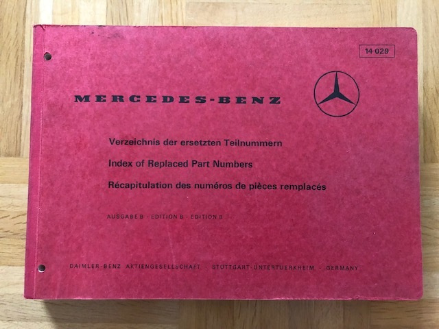 Varaosaluettelo Mercedes varaosien korvaavat numerot 1970