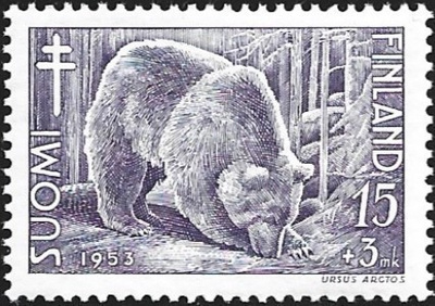 1953 Tuberkuloosi merkki Karhu 15 + 3 mk ** LaPe 419