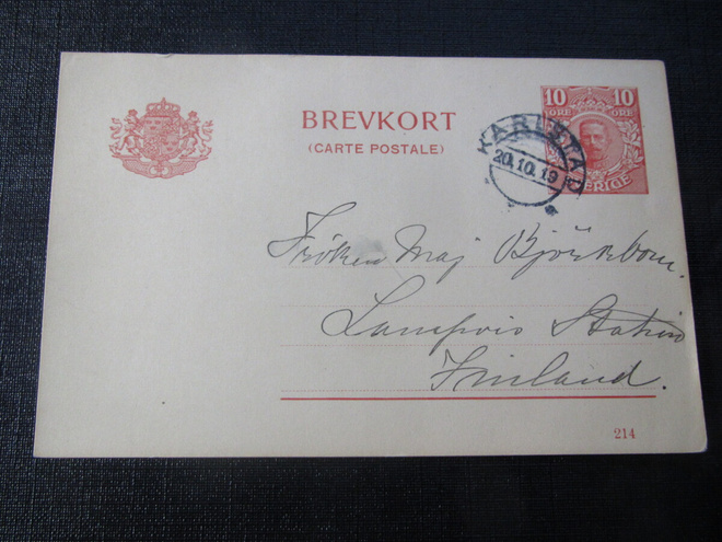 10 öre 1919 Ehiökortti. Brevkort .Ruotsi- Sweden