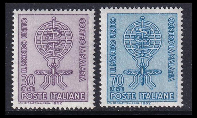 Italia 1132-3 ** Malarian ehkäisy (1962)