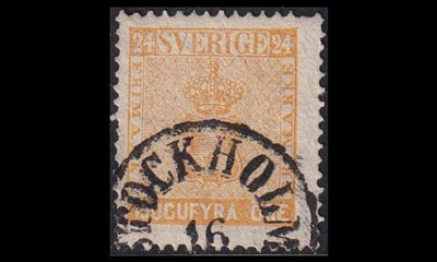 Ruotsi 10b o Vaakuna 24 öre keltainen Stockholm (1858)