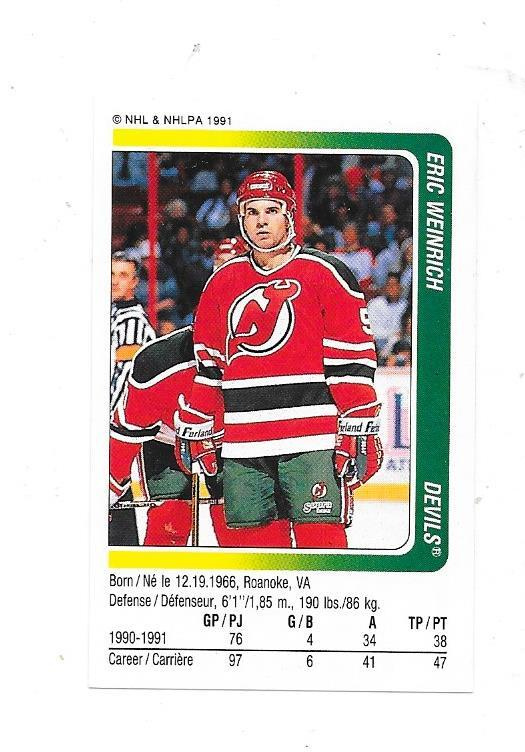 1991-92 Panini #223 Eric Weinrich New Jersey Devils