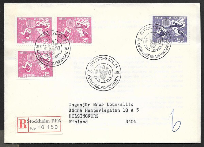 Ruotsi - Världskampanjen mot hunger FDC 1963 (Fac. 544-545)