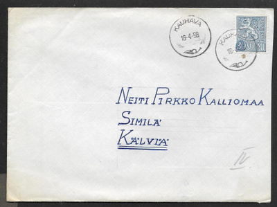 Postil. - Yl.m. 30mk (LAPE 459) Kauhava 16.4.1958