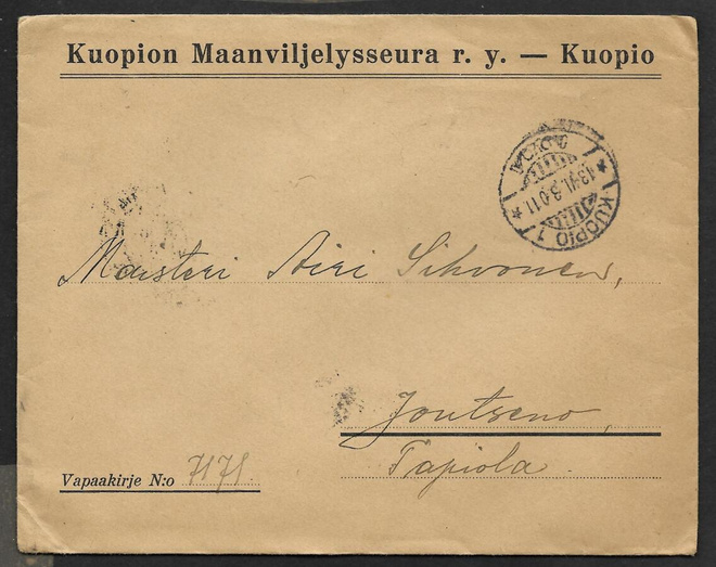 Vapaakirje - Kuopio 1 13.6.1930