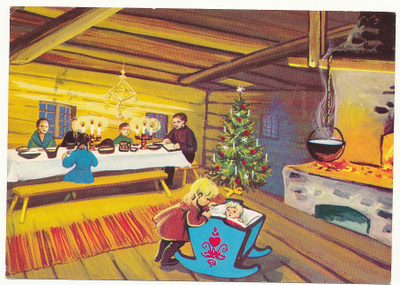 Jouluinen tupa - vanhahko kortti