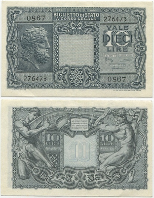 Italia Italy 10 Lire 1944 (P-32c) AU/UNC WW2