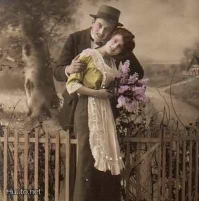 RAKKAUS / Silinterihattuinen mies ja kaunis tyttö. 1900-l.