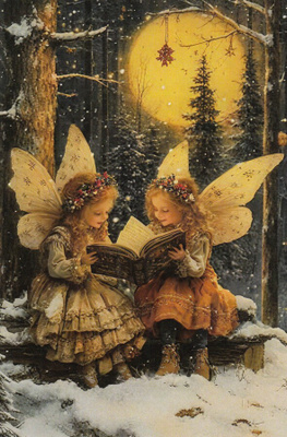 Kaksi enkeliä, lukevat kirjaa