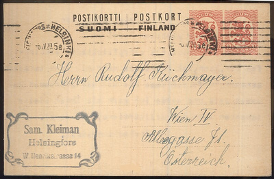 1918 2x10p ehiökortti Itävaltaan