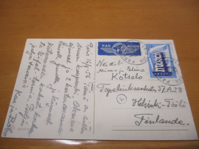 1956 Ranska lentopostikortti Töölöön