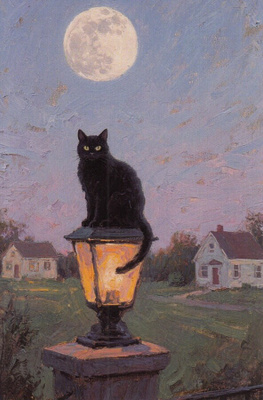 Halloween musta kissa istuu lyhdyn päällä