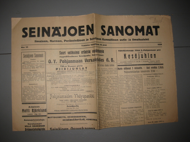 Sanomalehti  Seinäjoen Sanomat  16.7.1929