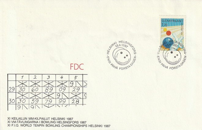 1987 1.70mk Keilailun MM-Kisat FDC-kirje