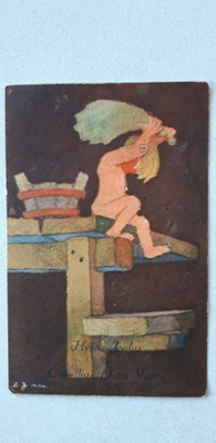 Vanha kortti, poika saunoo, taitelija Lauri Santtu v. 37